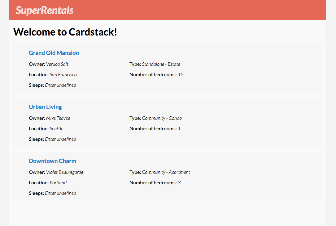 Rental listing shows all info