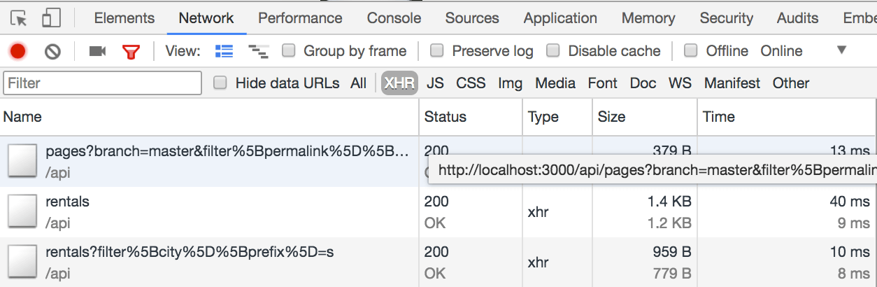 Rental query in DevTools