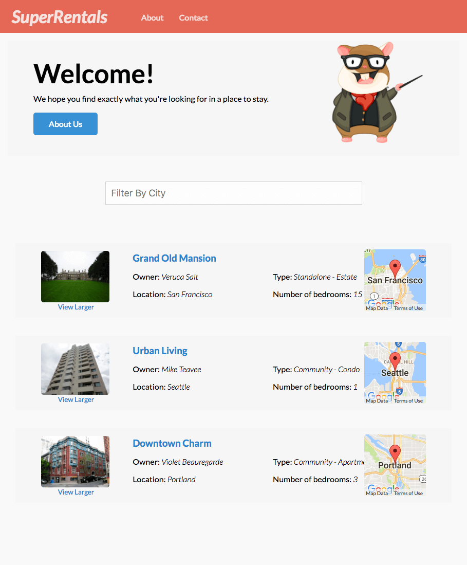 Super rentals main page