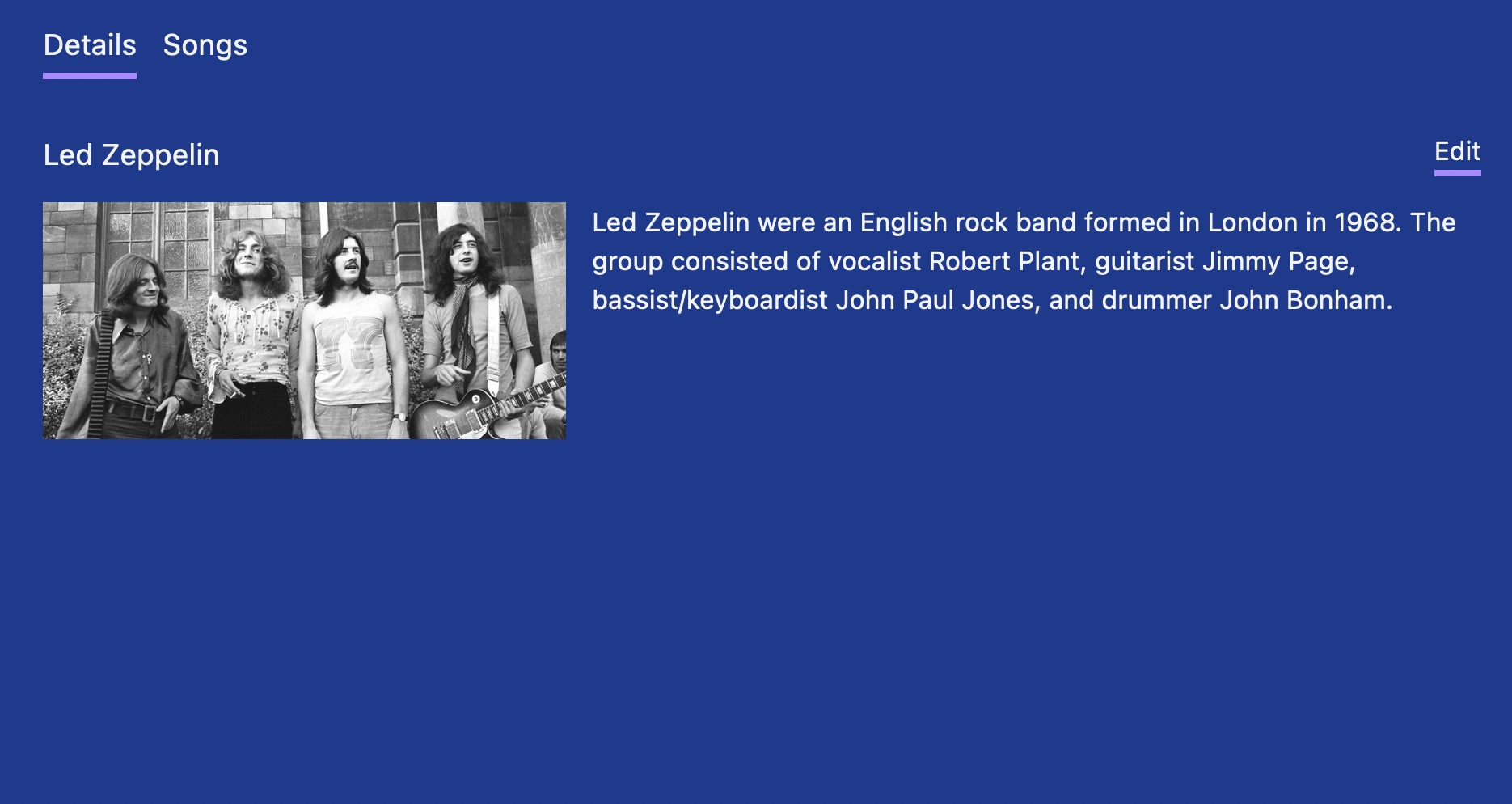 Band details with link