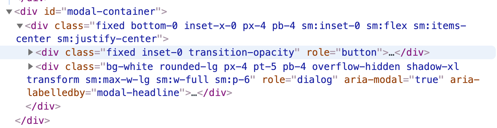 in-element content in the modal-container element