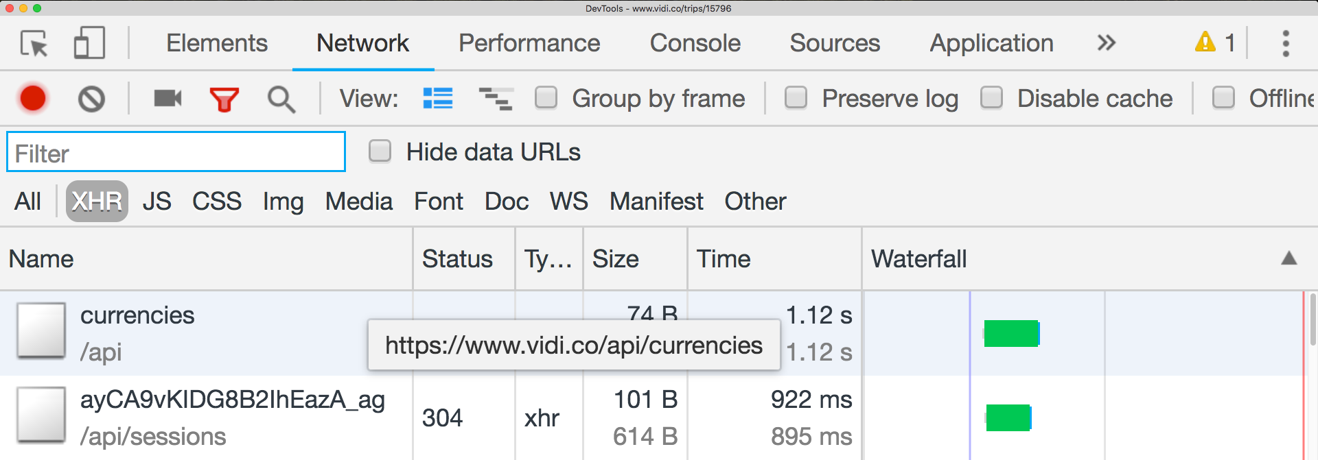No /api/destinations request