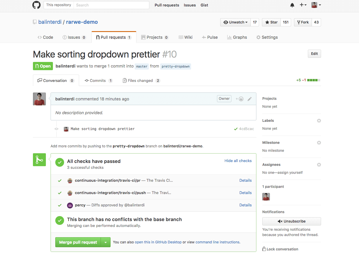 Github after Percy approval