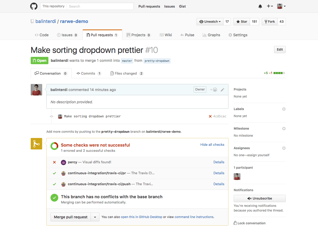 Github before Percy approval